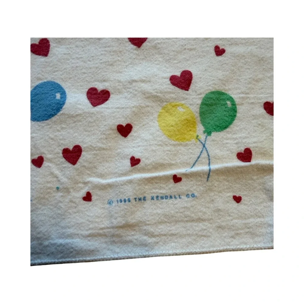 Vintage 1985 The Kendall Co Baby Blanket Balloons Hearts White‎ Cotton USA